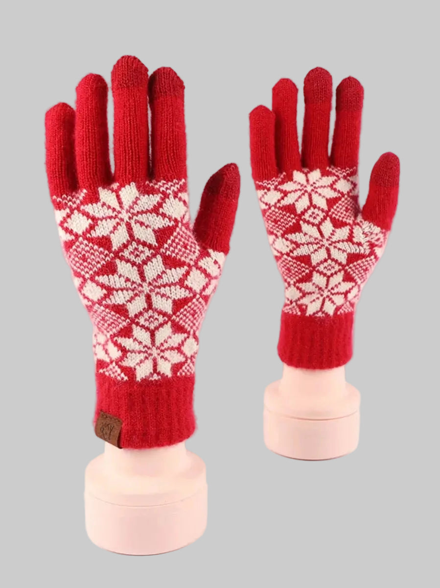 Women Heart Pattern Knitted Touchscreen Gloves nicholesgifts