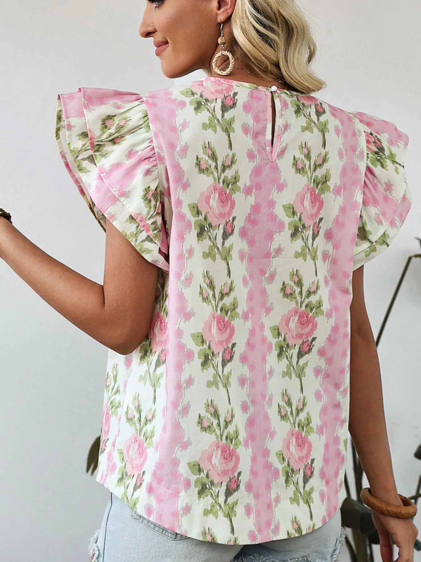Floral Print Ruffled Sleeve Blouse NicholesGifts