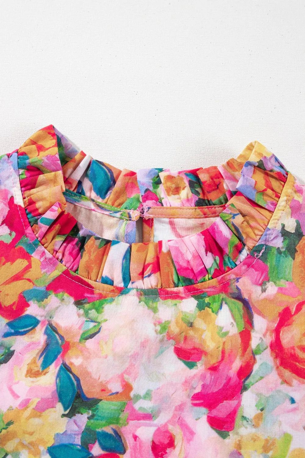 Lace Trim Ruffle Cap Sleeve Floral Blouse Trendsi