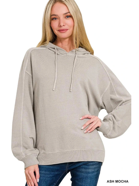 Zenana French Terry Pigment Dye & Enzyme Washing Hoodie