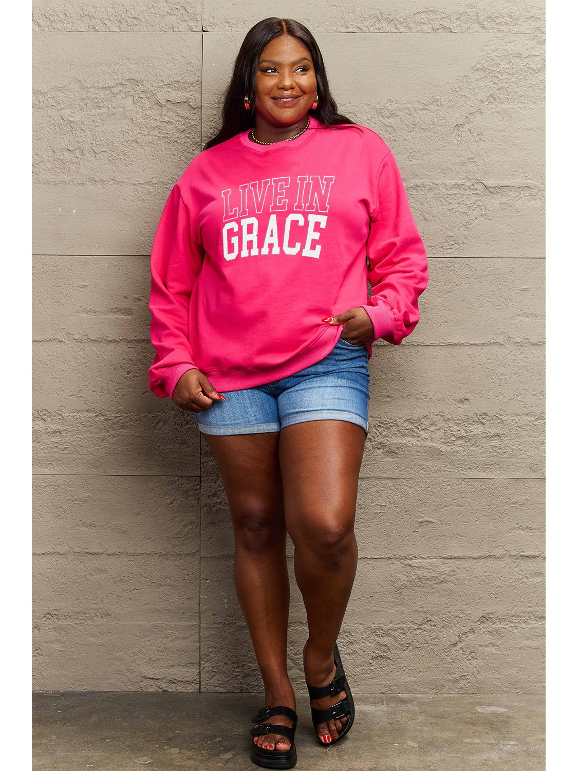 Simply Love Full Size LIVE IN GRACE Graphic Sweatshirt nicholesgifts