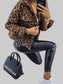 Women Leopard Raw Hem Denim Jacket nicholesgifts