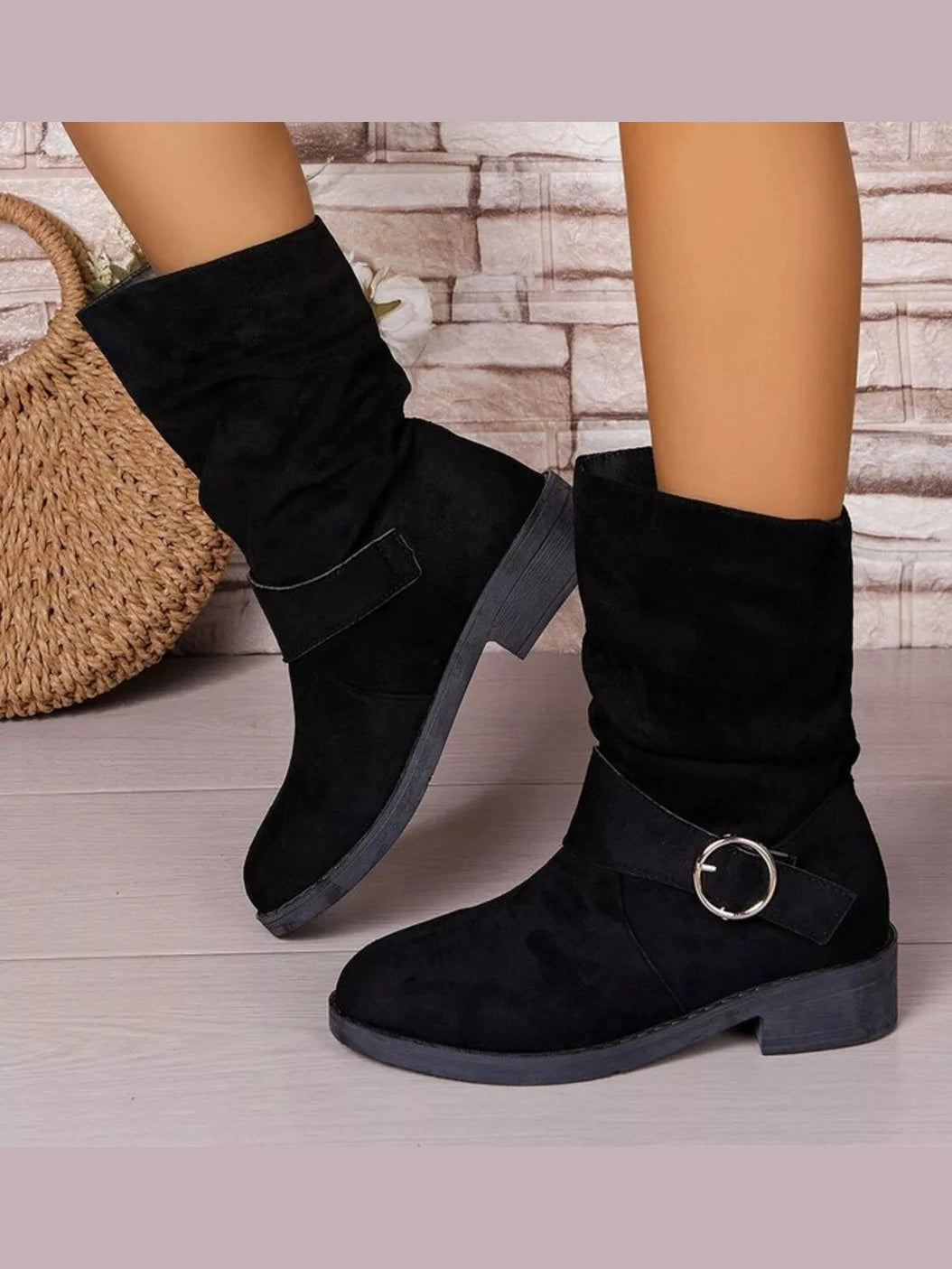 Round Toe Block Heels Boots Trendsi