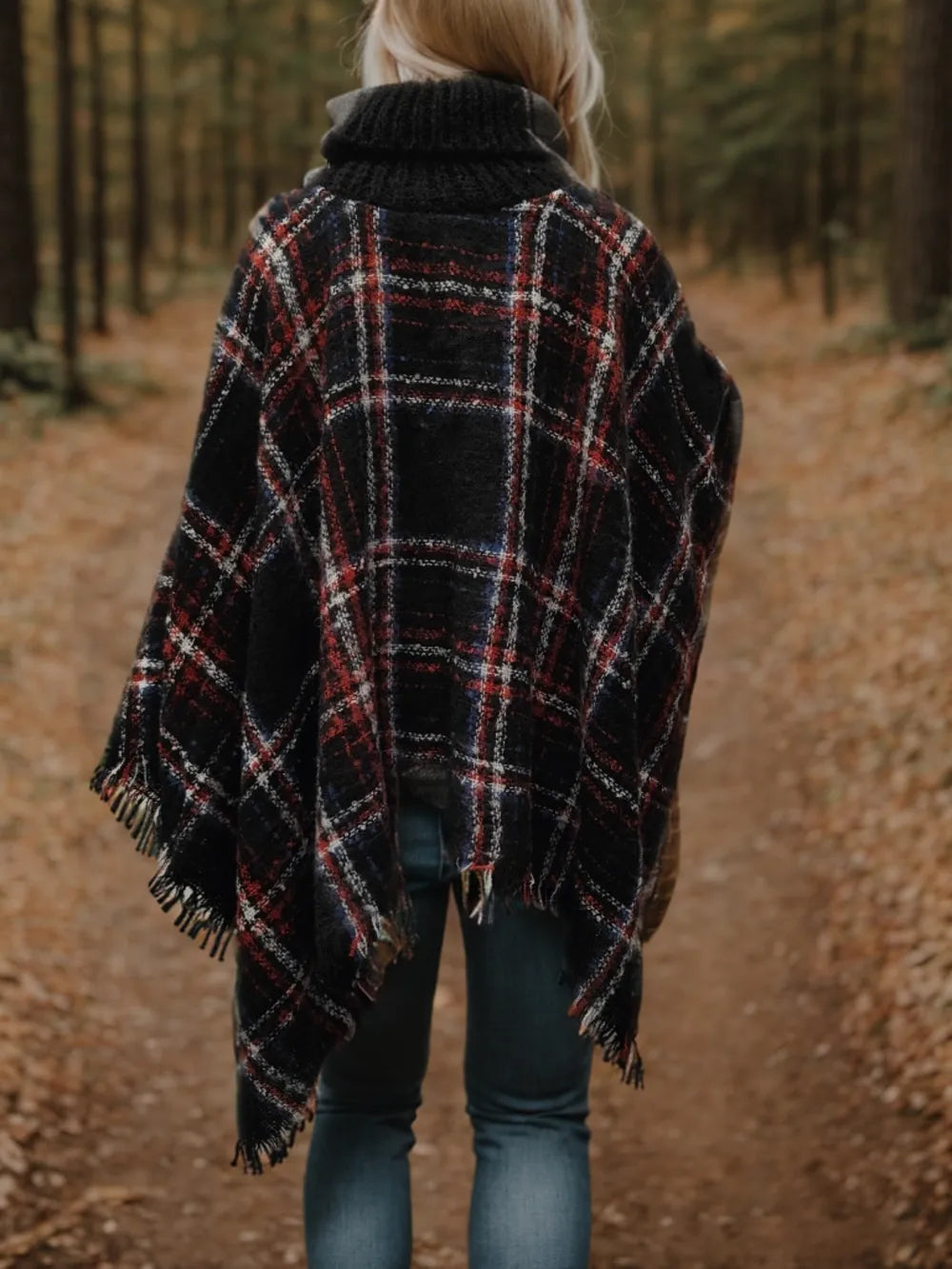 Shiny Turtleneck Plaid Raw Hem Sweater Trendsi