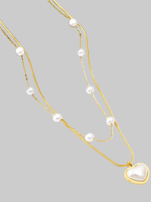 Women 18K Gold-Plated Double Layered Heart Necklace Gift For Valentine's Day nicholesgifts