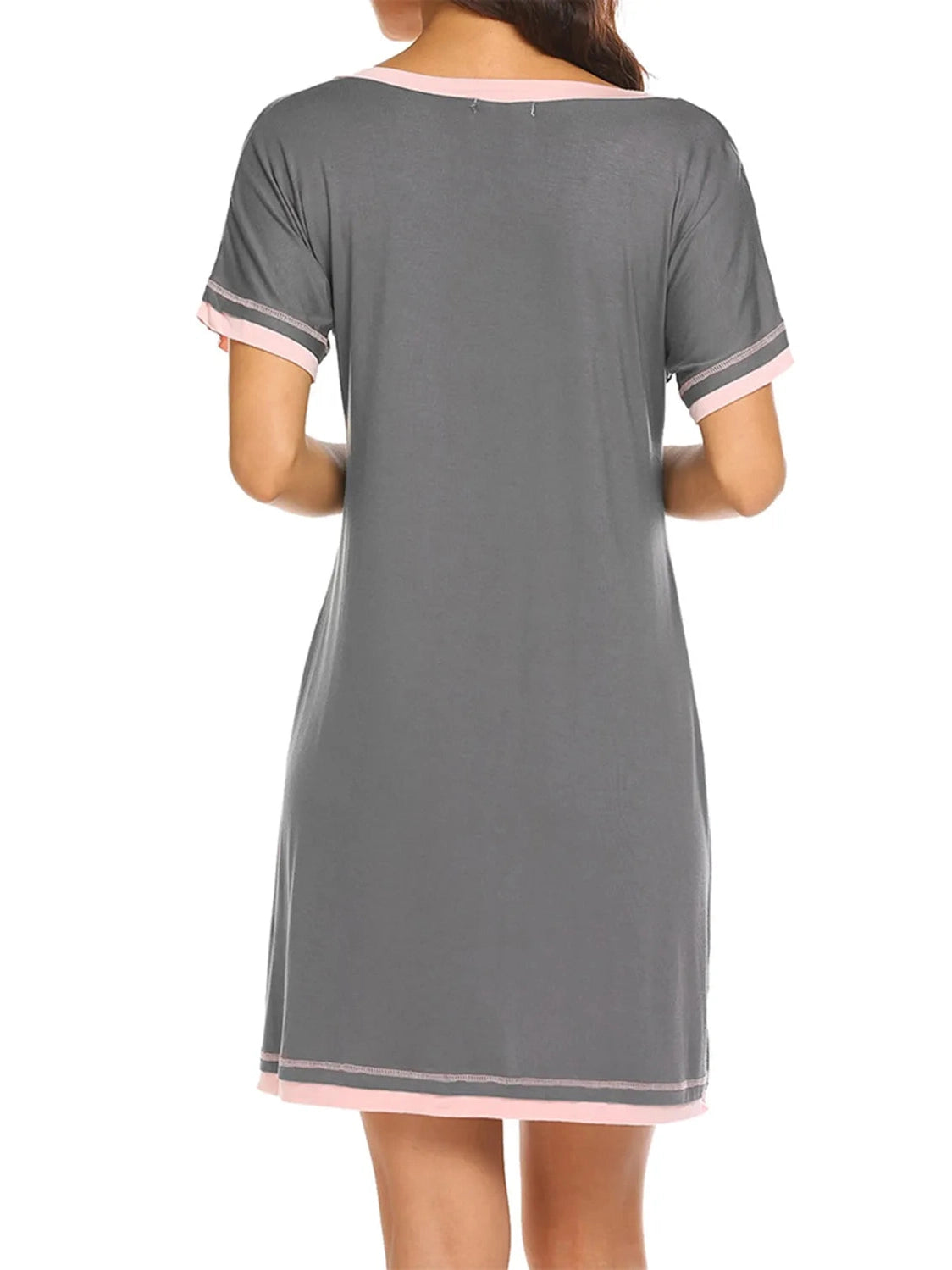 Contrast Trim Short Sleeve Lounge Dress nicholesgifts