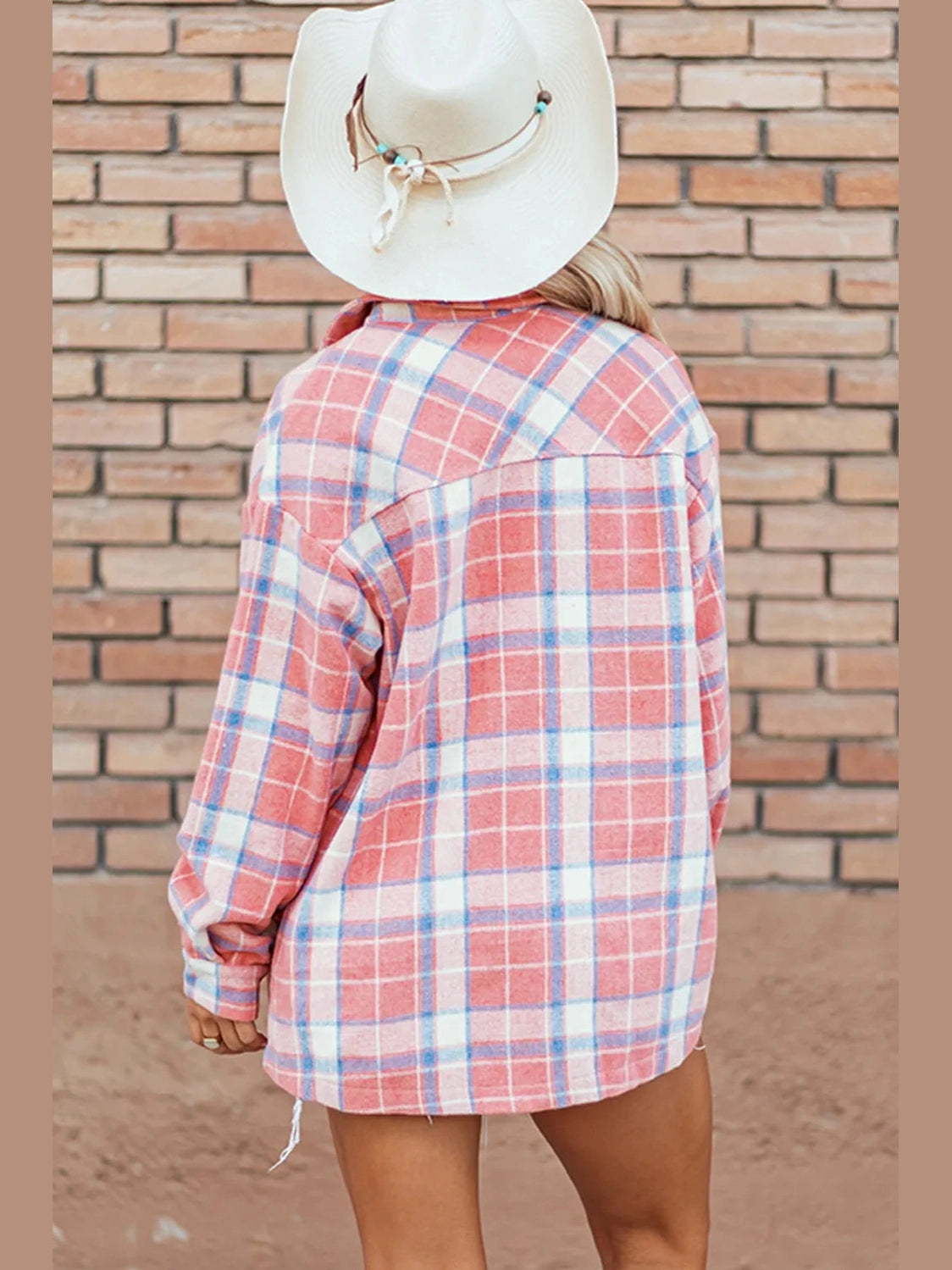 Plaid Button Up Long Sleeve Shacket nicholesgifts