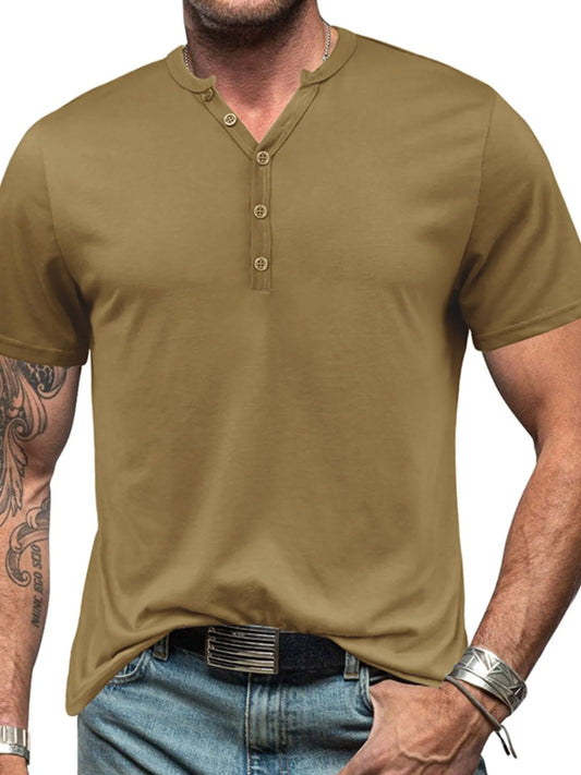 Men's Full Size Casual Henley Short Sleeve Polo Shirt Plus Size Trendsi