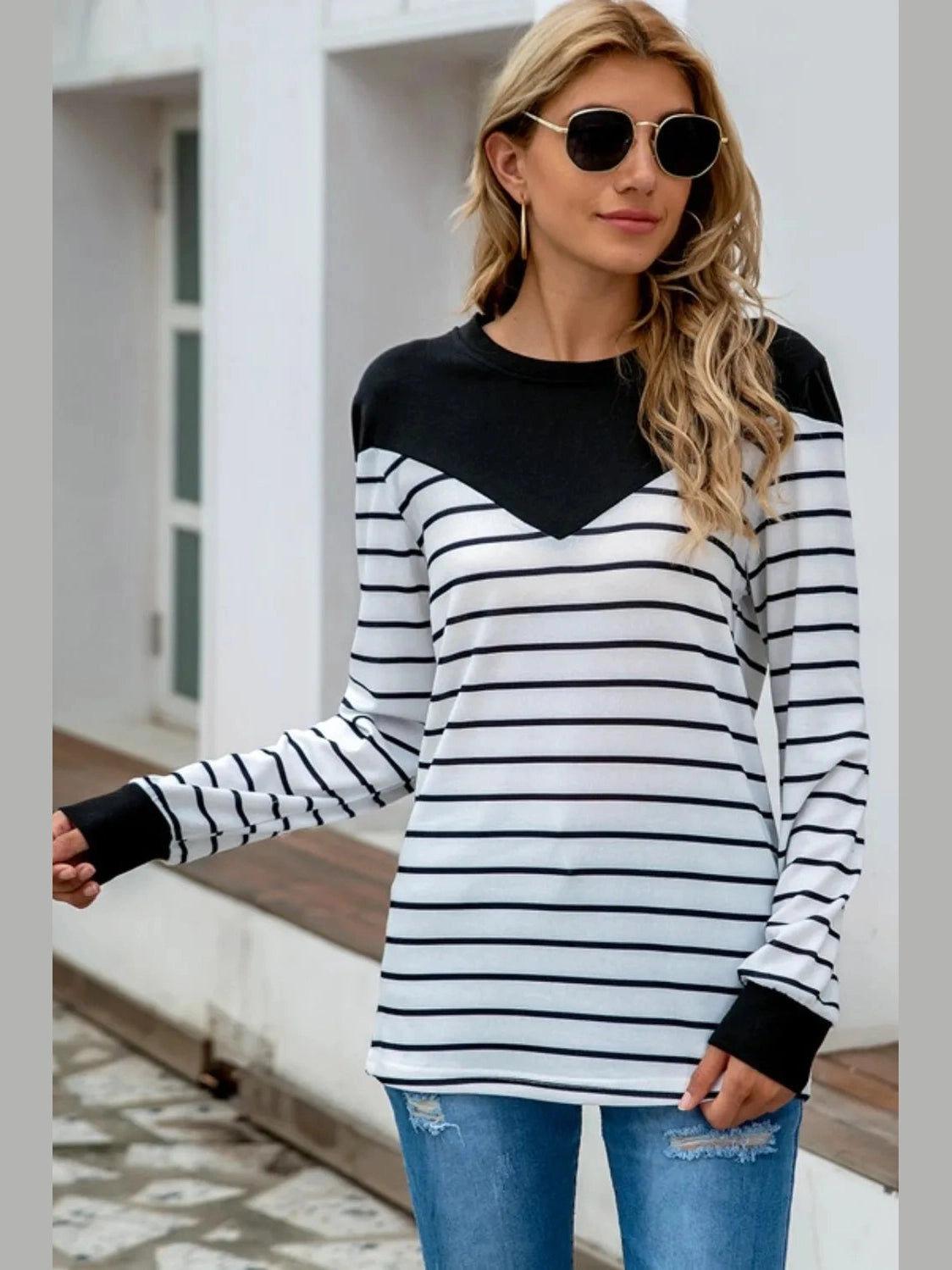 Striped Round Neck Long Sleeve T-Shirt NicholesGifts