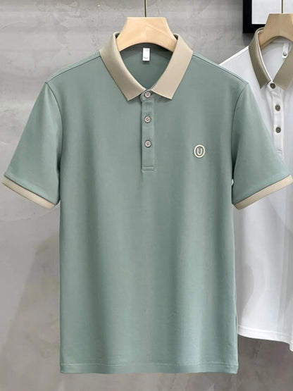 Men's Plus Size Breathable Short Sleeve Contrast Polo nicholesgifts