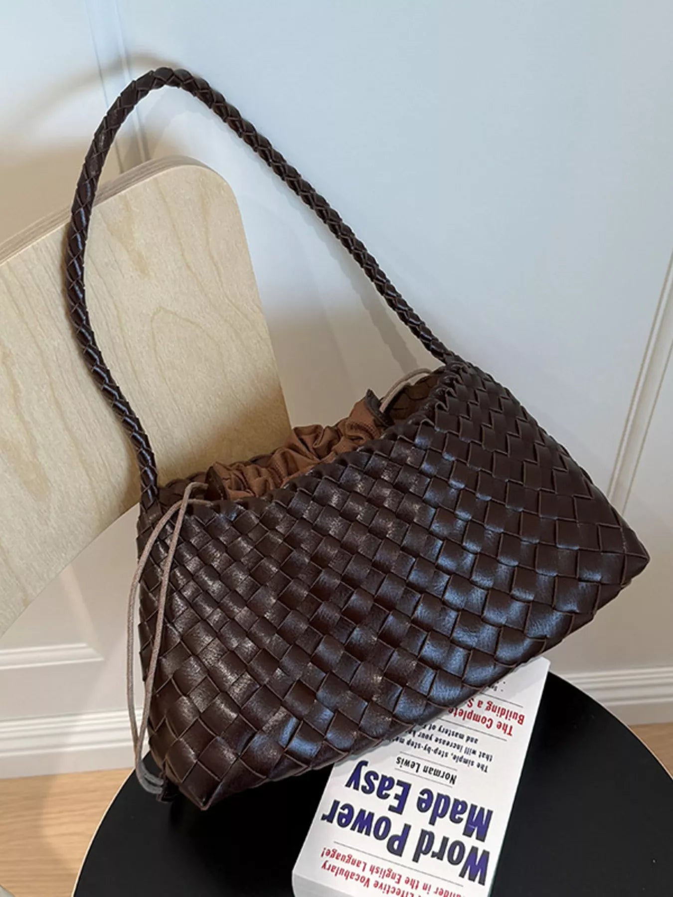 Drawstring Woven Shoulder Bag nicholesgifts