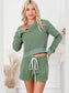 Round Neck Long Sleeve Top and Drawstring Shorts Lounge Set nicholesgifts