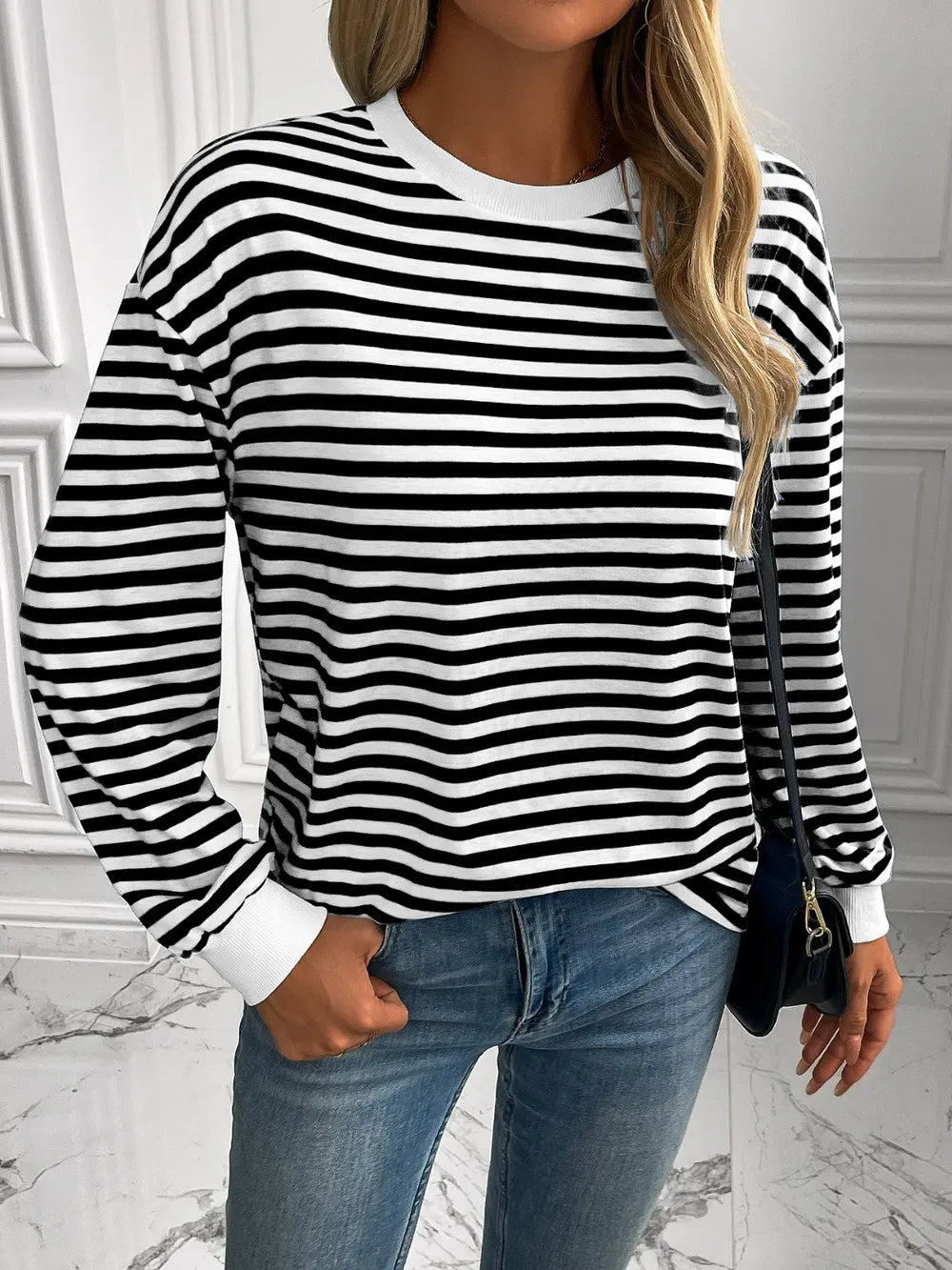 Ivy Lane Striped Round Neck Long Sleeve Sweatshirt Trendsi