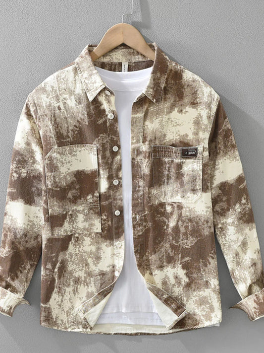 Men's Plus Size Abstract Print Long Sleeve Casual Shirt nicholesgifts