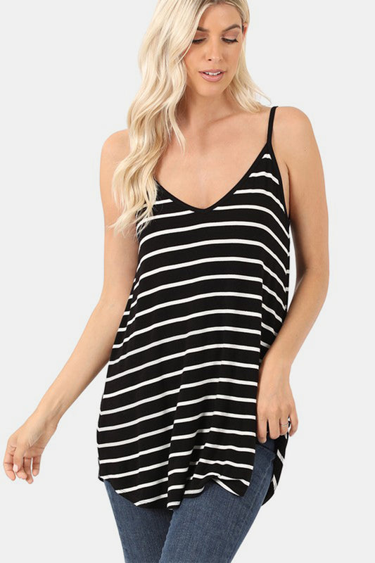 Zenana Striped V-Neck Curved Hem Cami nicholesgifts