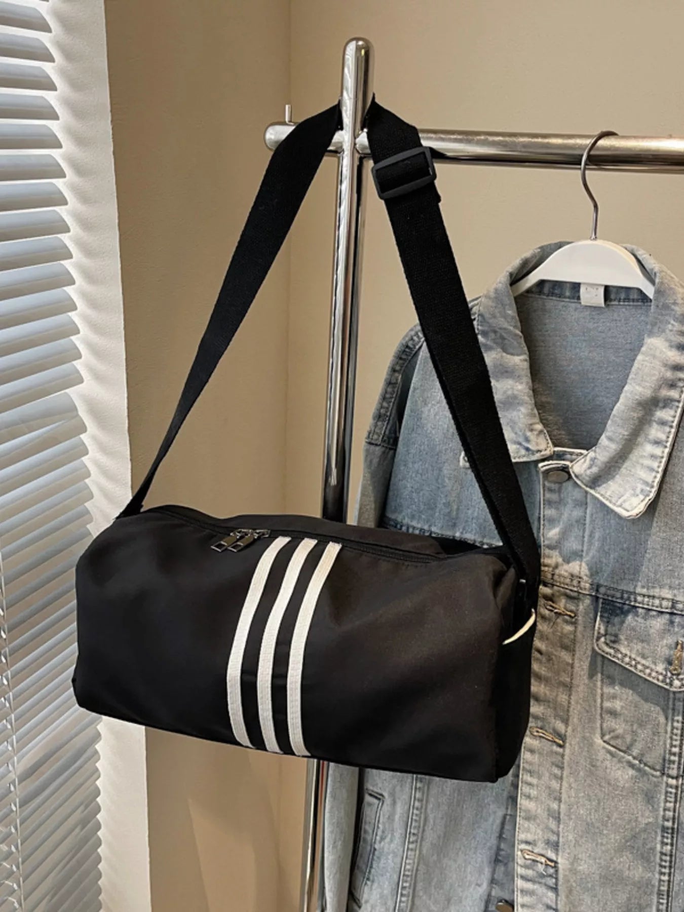 Striped Adjustable Strap Duffel Bag nicholesgifts