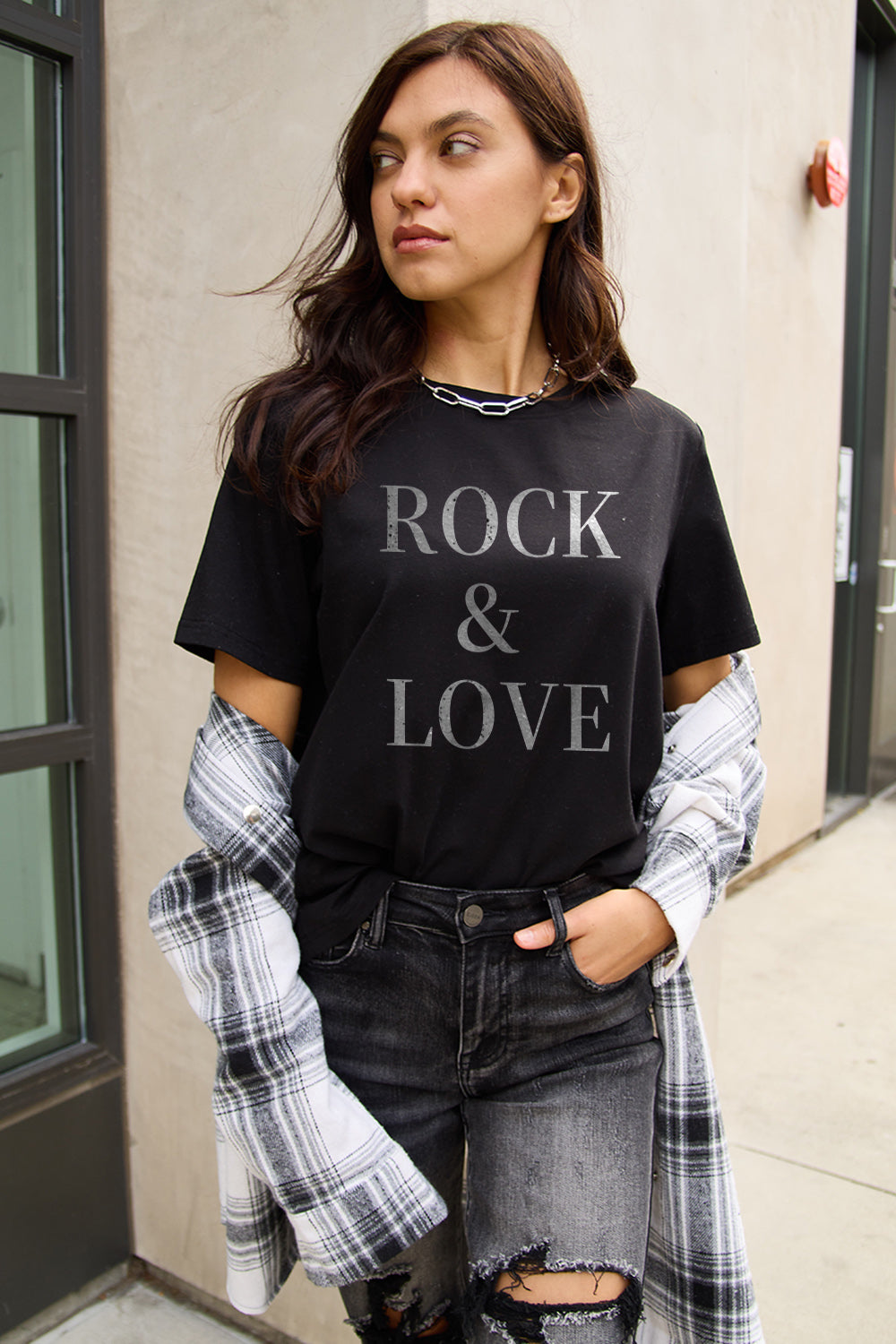 Simply Love Full Size ROCK ＆ LOVE Short Sleeve T-Shirt nicholesgifts