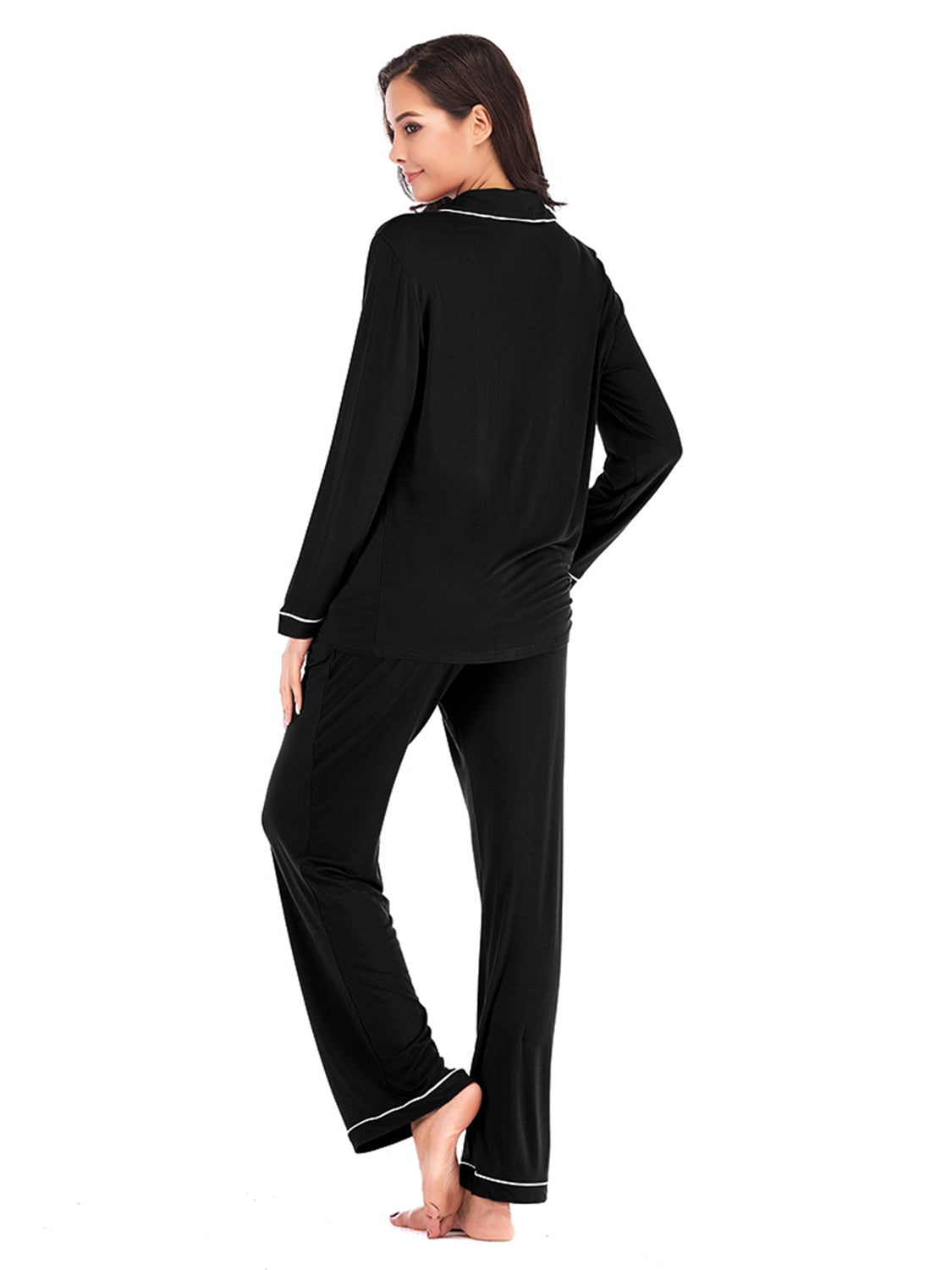 Collared Neck Long Sleeve Loungewear Set with Pockets nicholesgifts