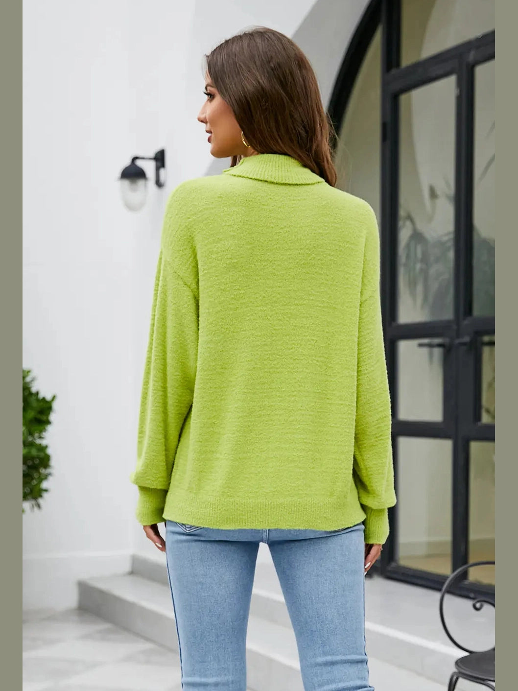 Mock Neck Dropped Shoulder Long Sleeve Sweater Trendsi