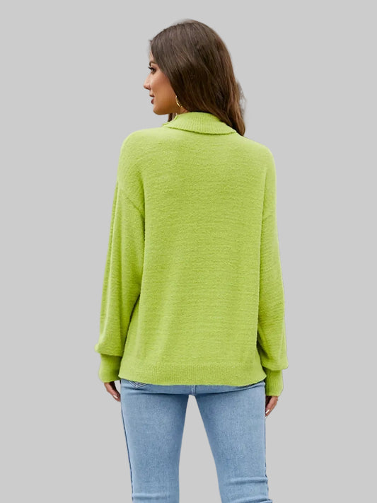 Mock Neck Dropped Shoulder Long Sleeve Sweater nicholesgifts