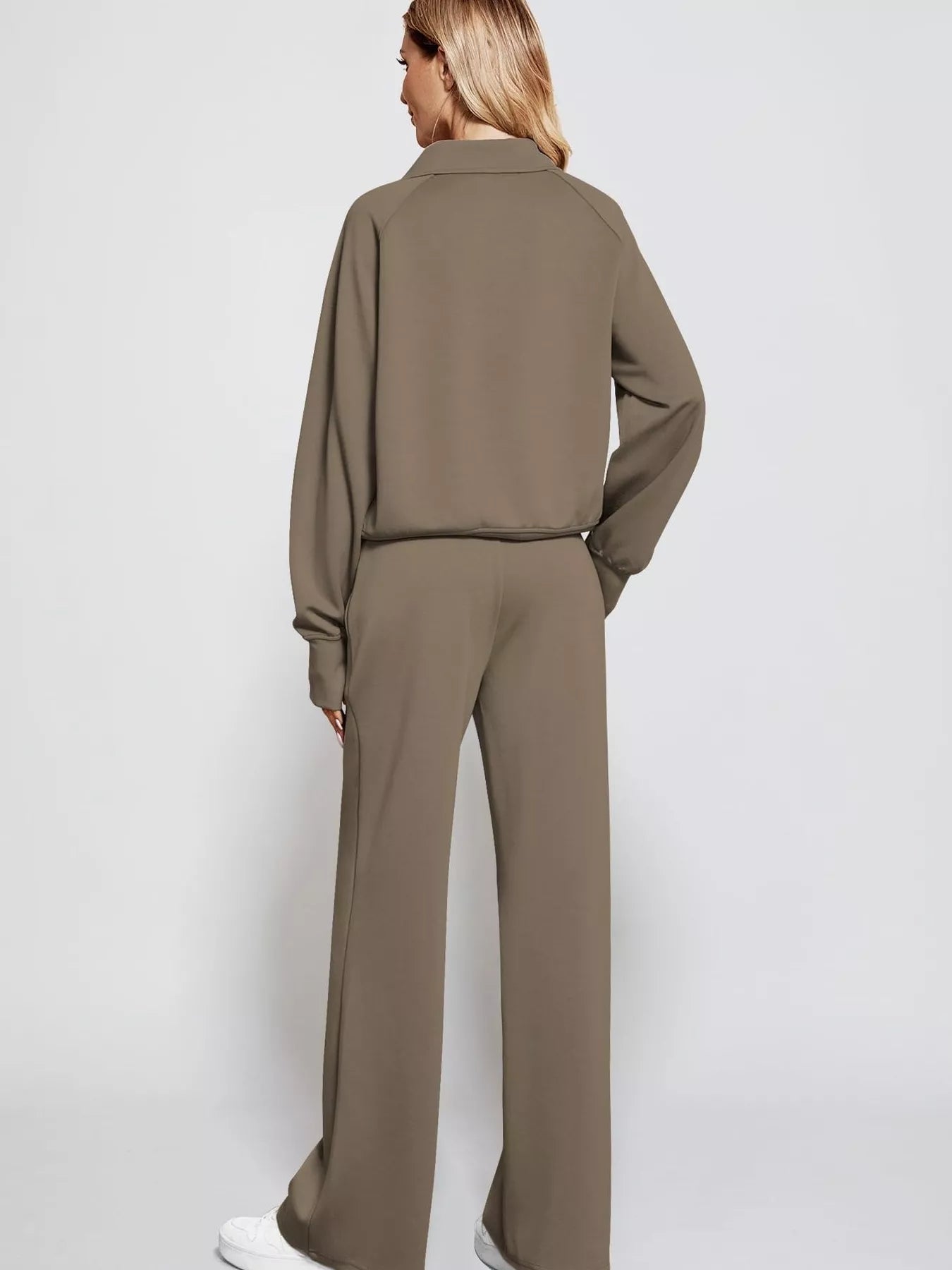Full Size Half-Zip Sweatshirt and Wide-Leg Pants Set Plus Size Trendsi