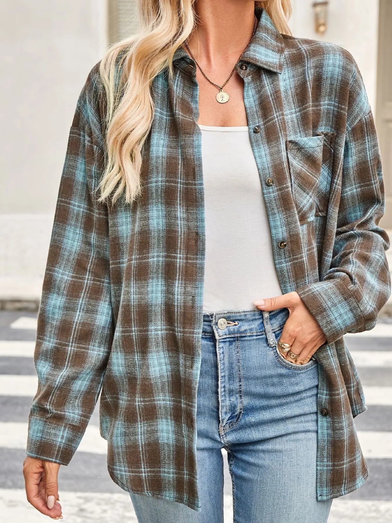 Plaid Button Up Long Sleeve Shirt Trendsi