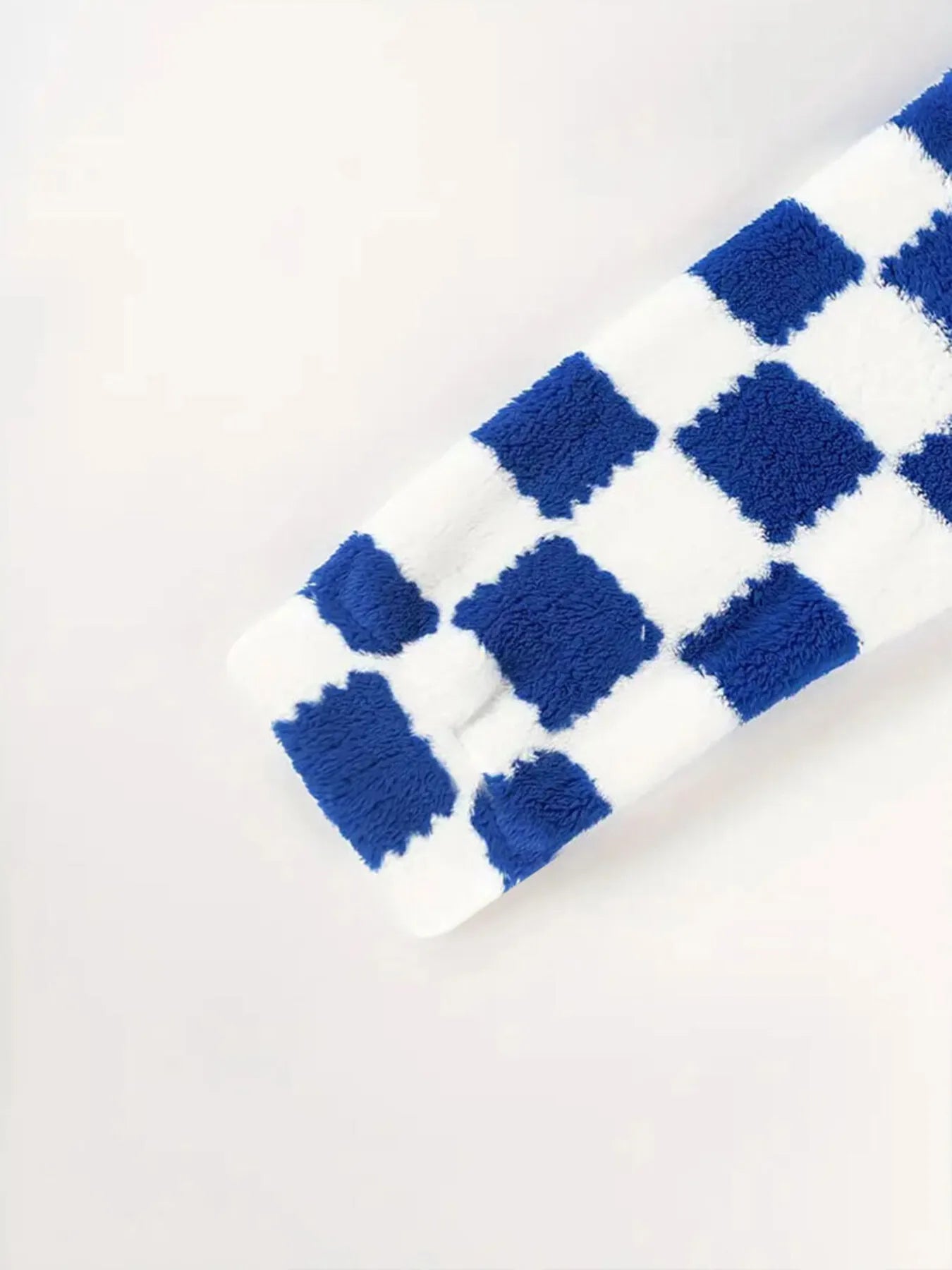 Checkered Fleece Oversized Zip Up Jacket Trendsi
