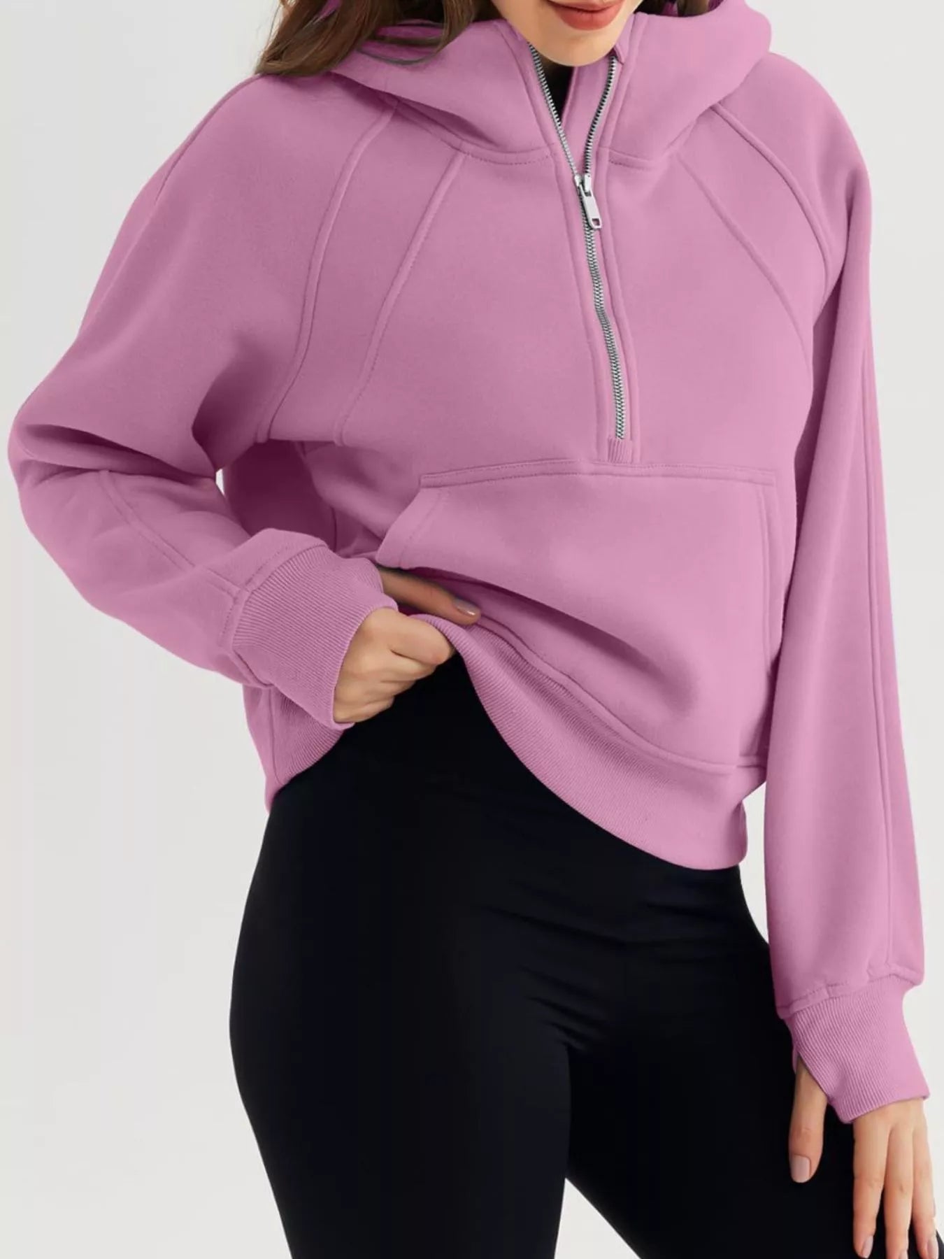 Half Zip Raglan Sleeve Hoodie Trendsi