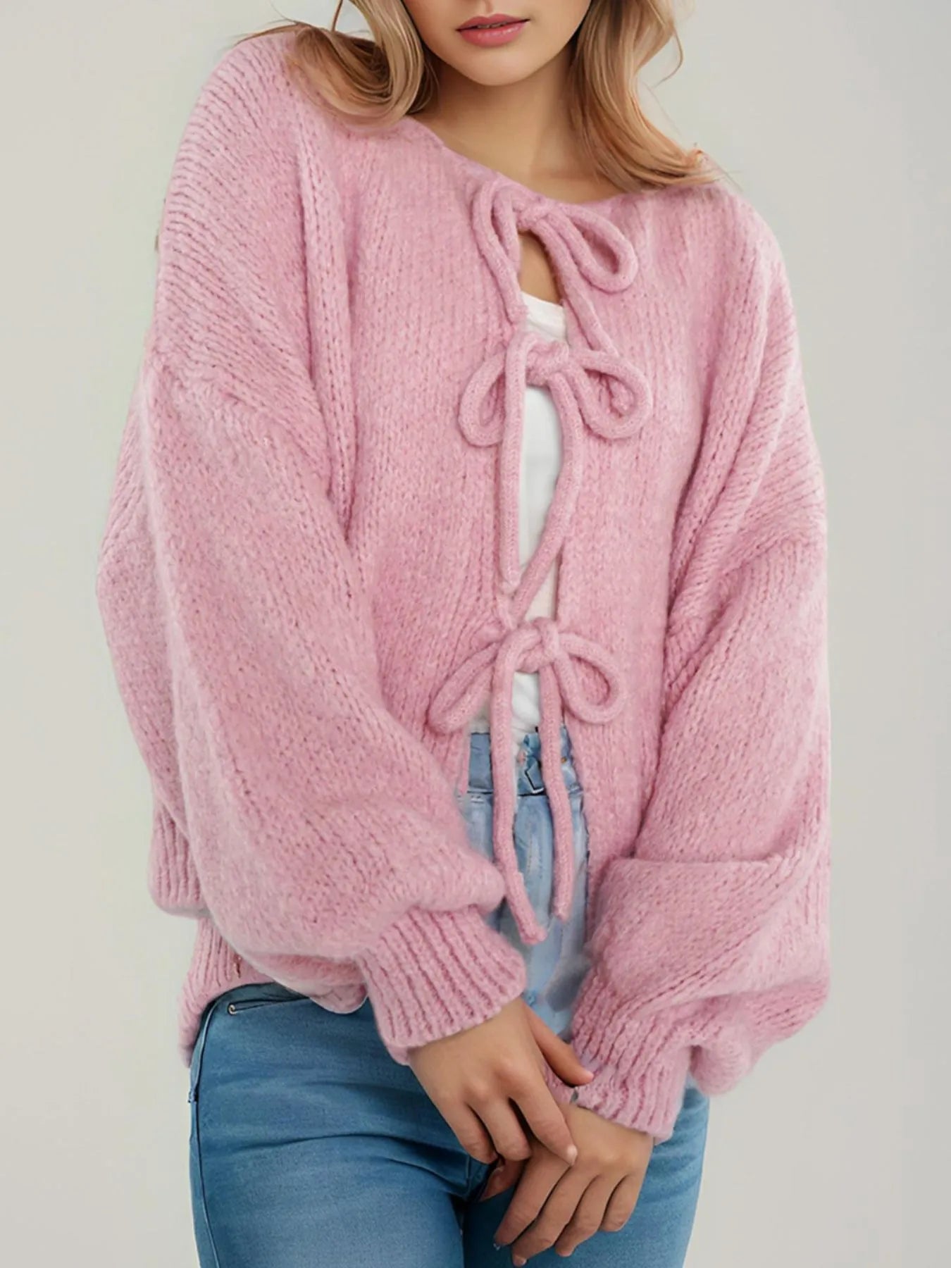Cozy Bow-Tie Front Knit Cardigan
