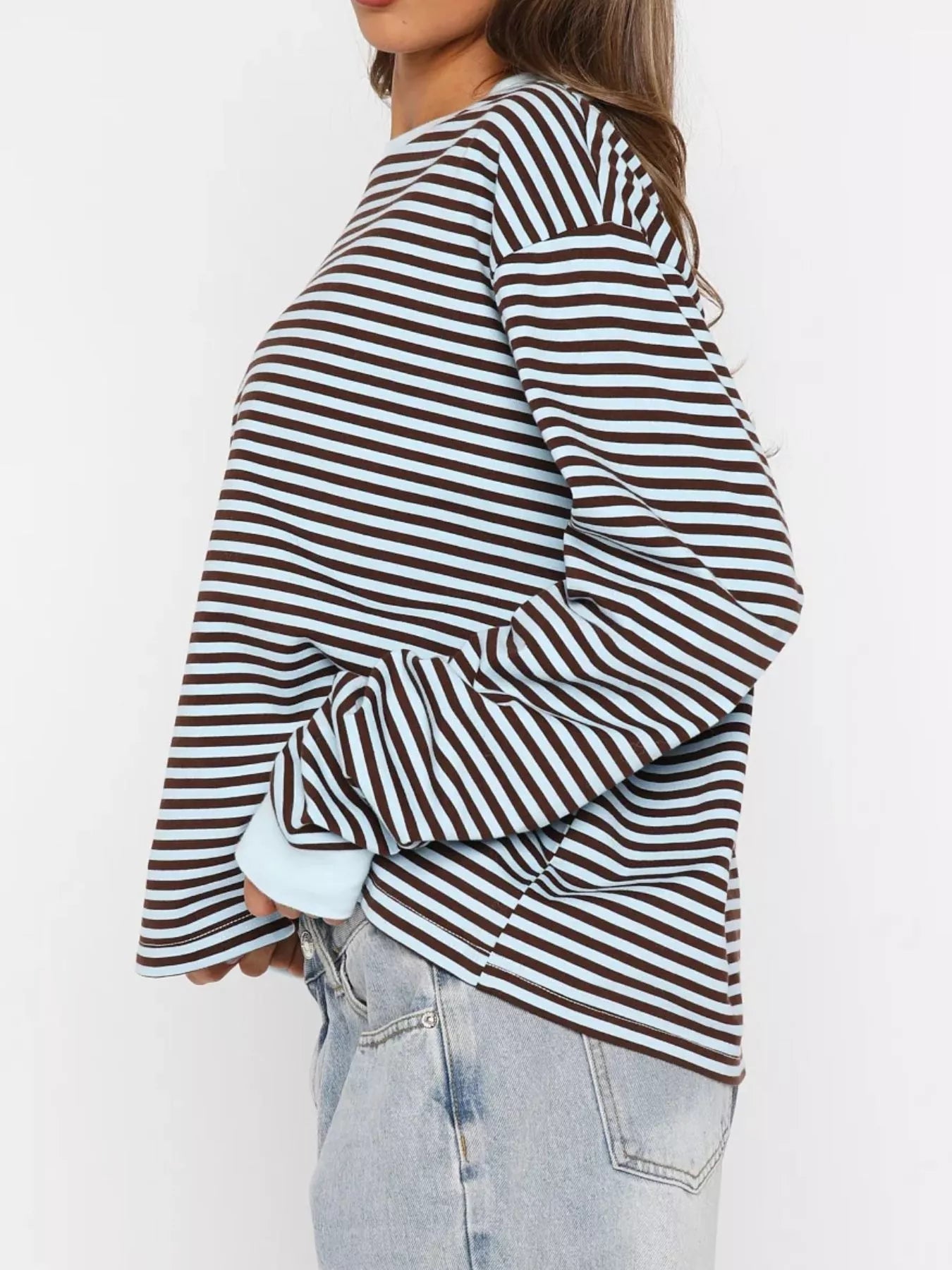 Striped Oversized Round Neck Sweatshirt nicholesgifts