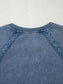 Lace Patchwork Detail Notched Neck Mineral Wash Baggy Sweatshirt Trendsi