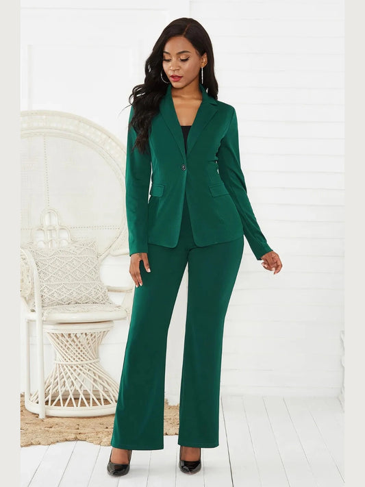 Lapel Collar Long Sleeve Blazer and Pants Set nicholesgifts