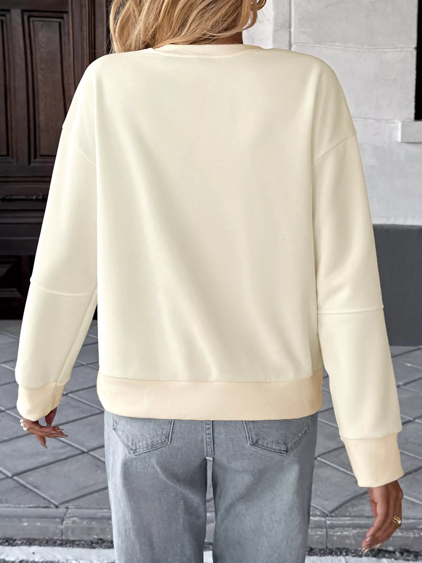 Bow Round Neck Dropped Shoulder Sweatshirt nicholesgifts