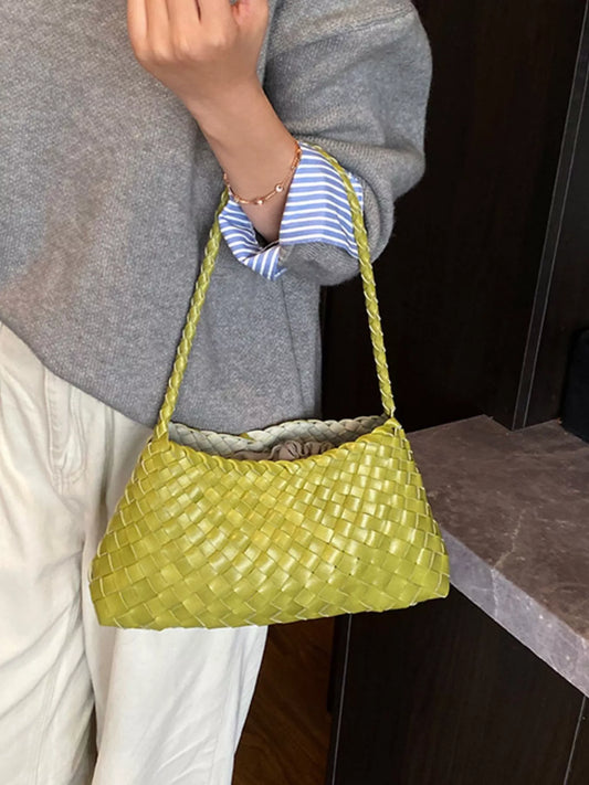 Drawstring Woven Shoulder Bag nicholesgifts