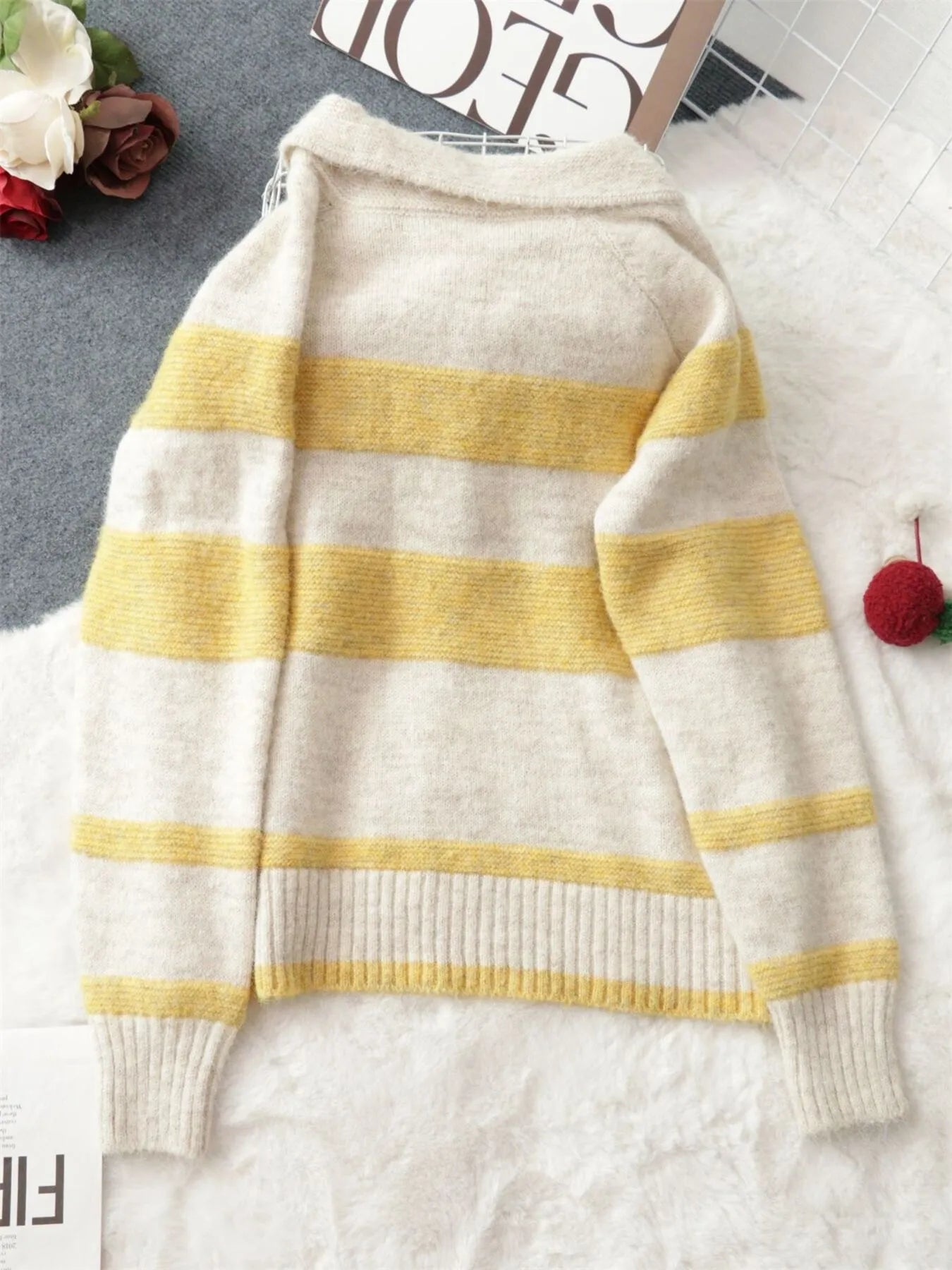 Striped Button-Up Cozy Cardigan