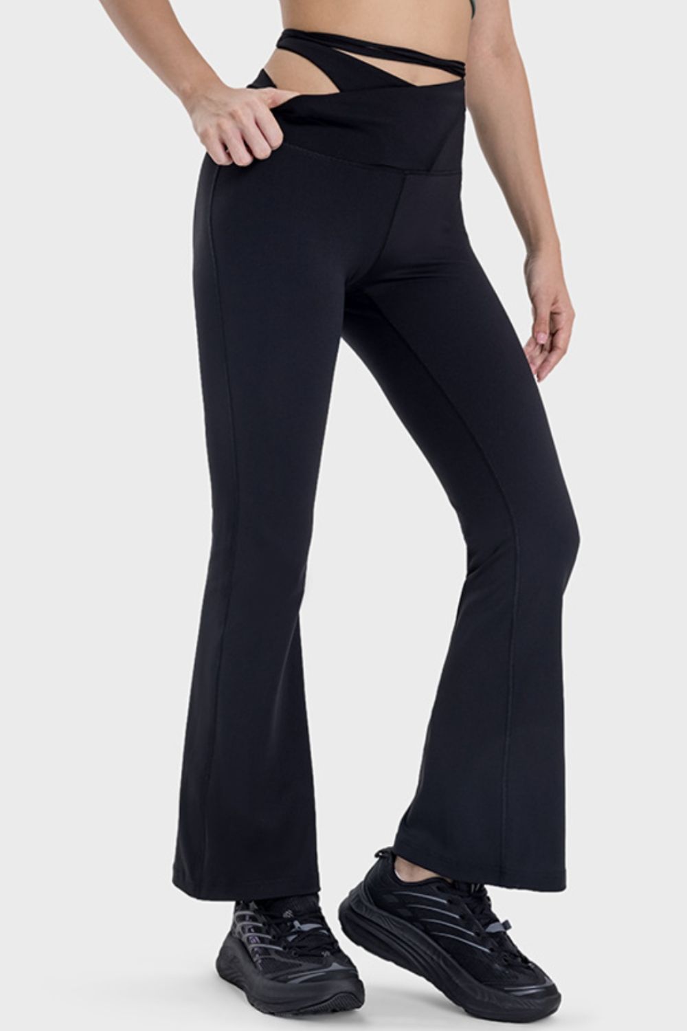 Women Tied Mid-Rise Waist Active Pants nicholesgifts