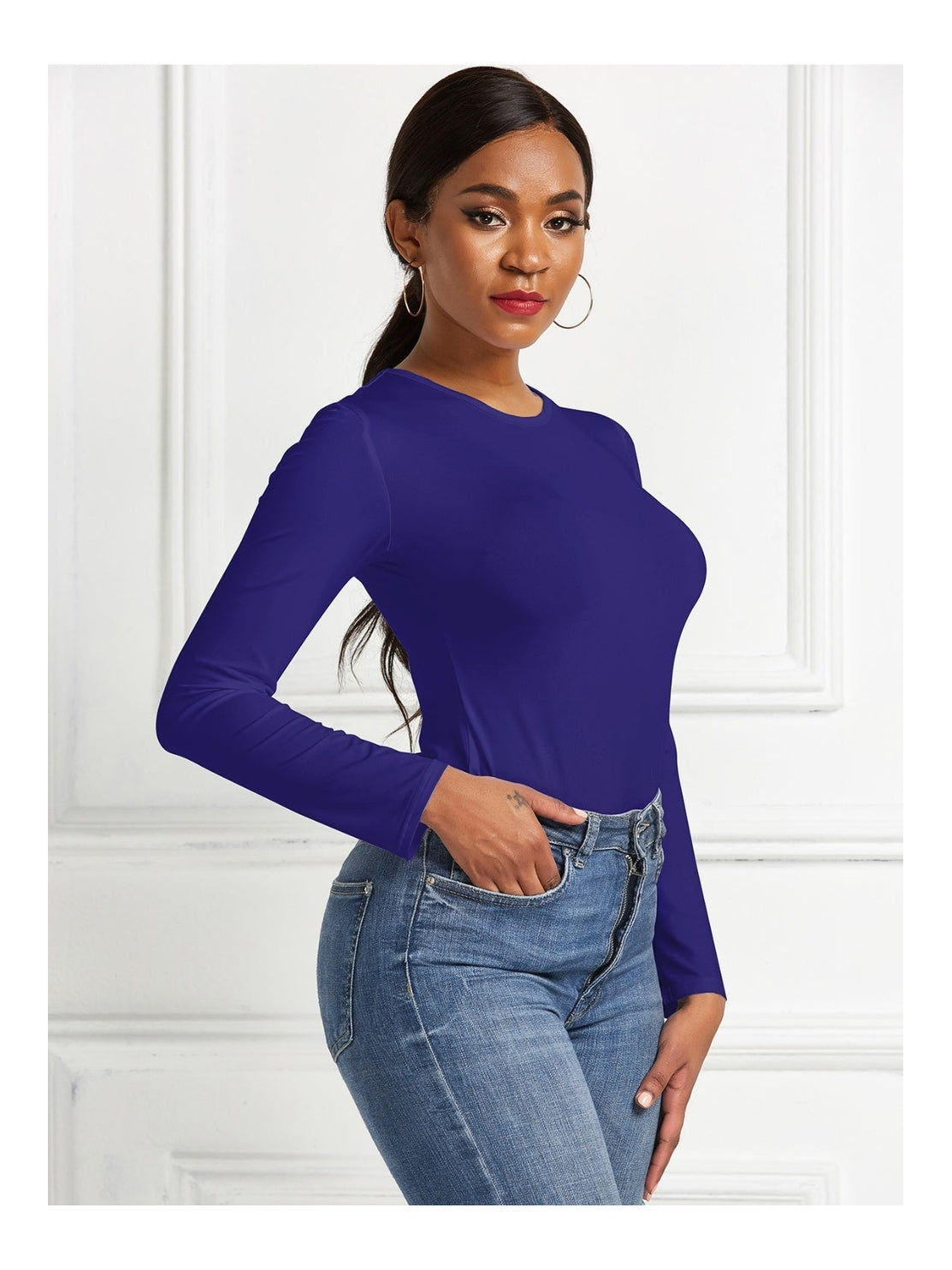 Women Round Neck Long Sleeve Bodysuit nicholesgifts