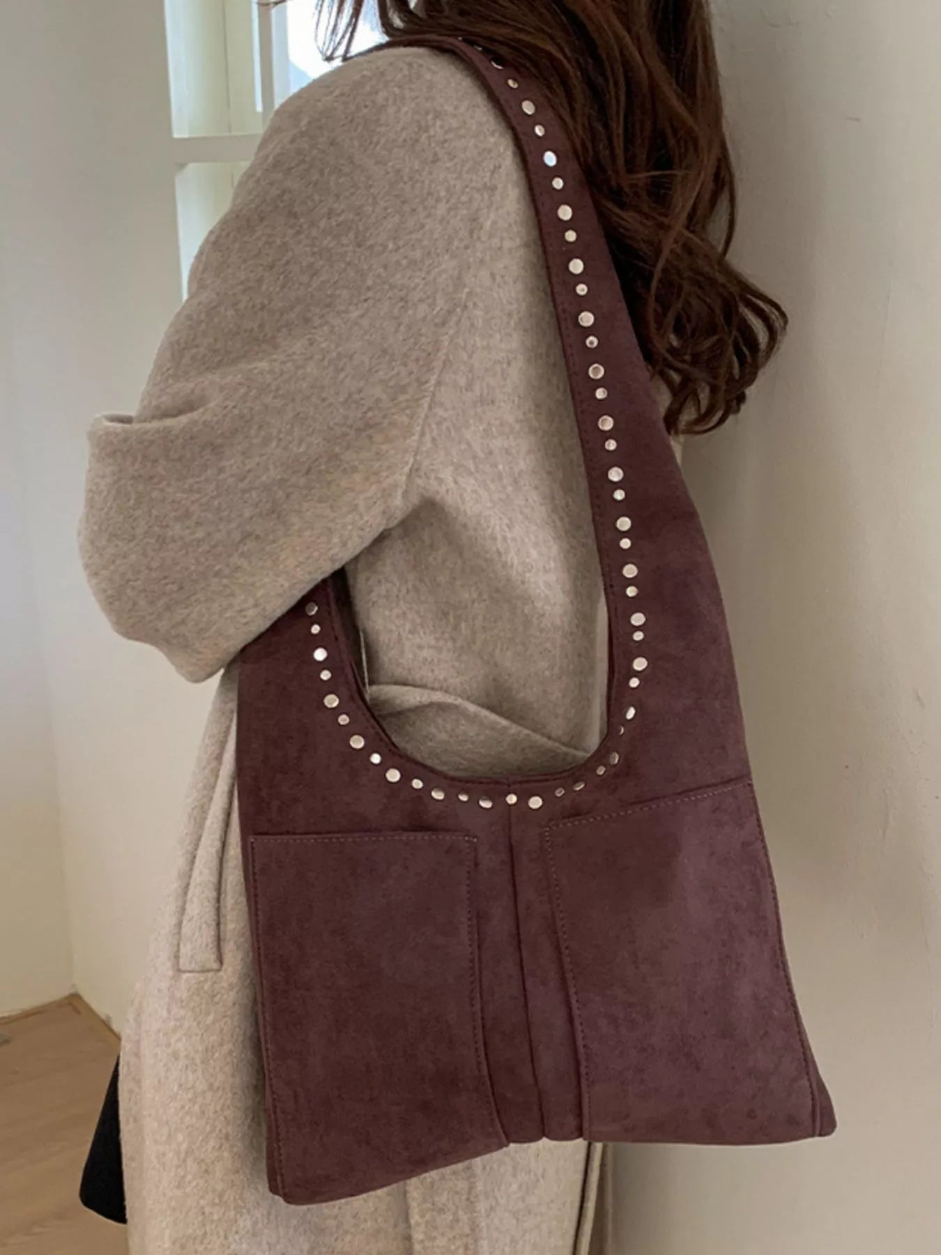 Studded Suede Shoulder Bag nicholesgifts