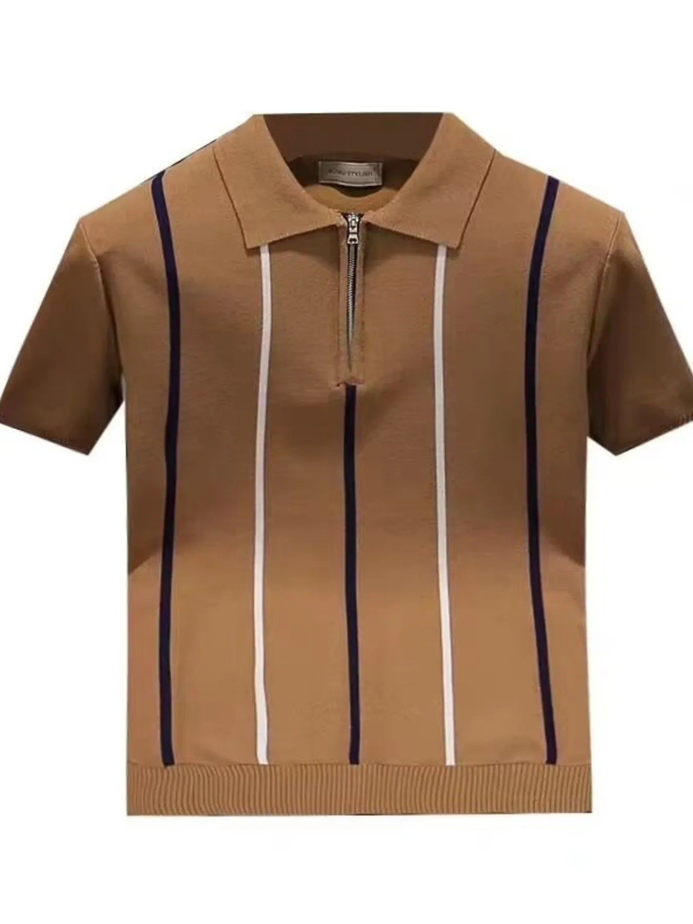 Men's Full Size Striped Zip Collar Short Sleeve Knit Polo Shirt Plus Size NicholesGifts