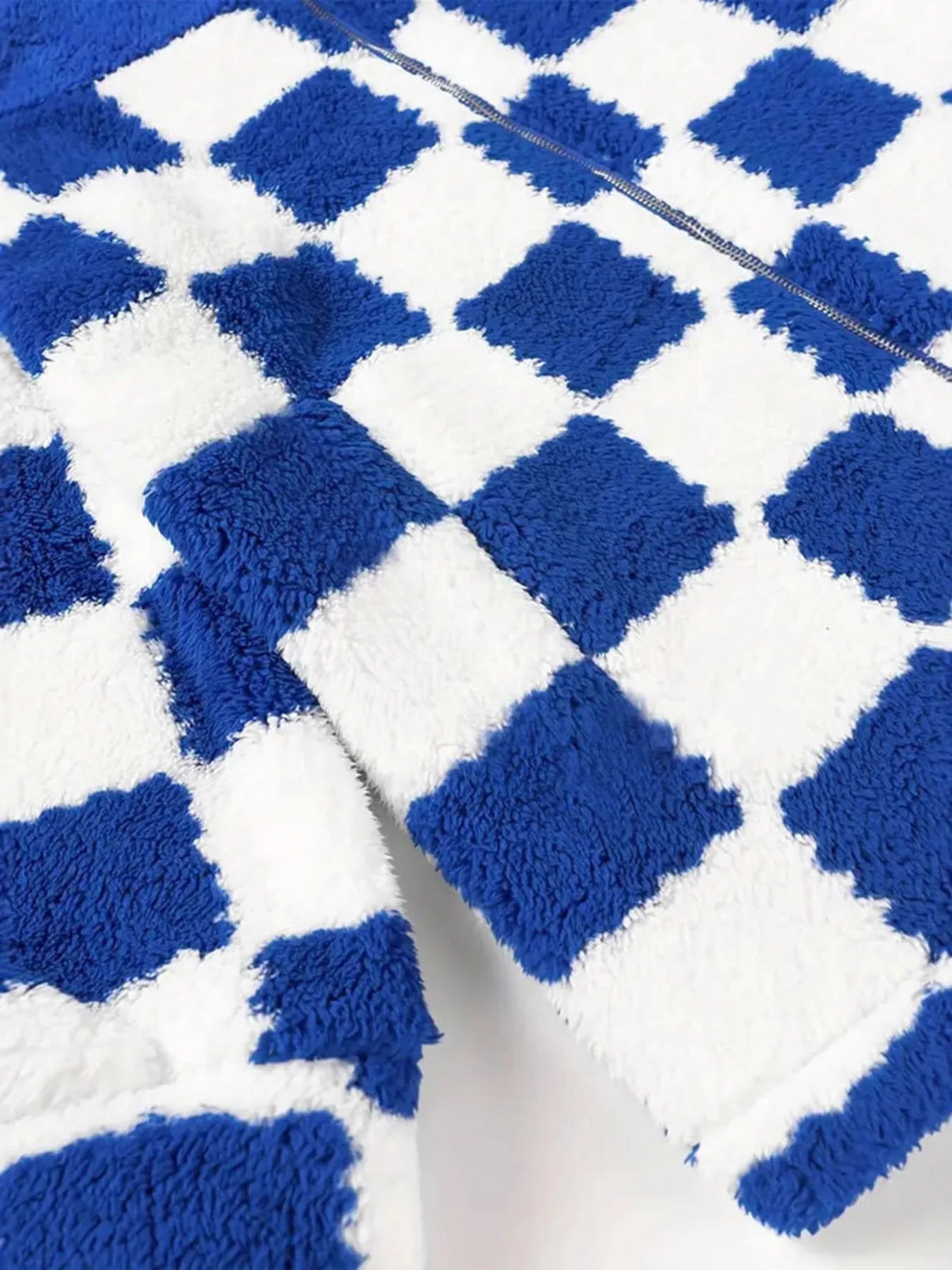 Checkered Fleece Oversized Zip Up Jacket Trendsi
