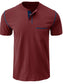 Men's Full Size Casual Henley T-Shirt with Contrast Stitching and Pocket Plus Size nicholesgifts