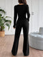 Tie Front Long Sleeve Flare Jumpsuit nicholesgifts