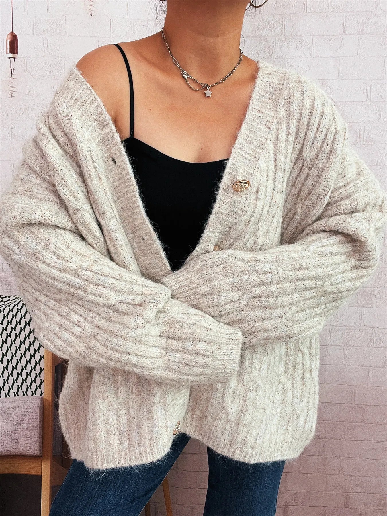 Cable Knit Button-Up Cardigan