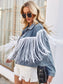 Tassel Button Up Dropped Shoulder Denim Jacket nicholesgifts