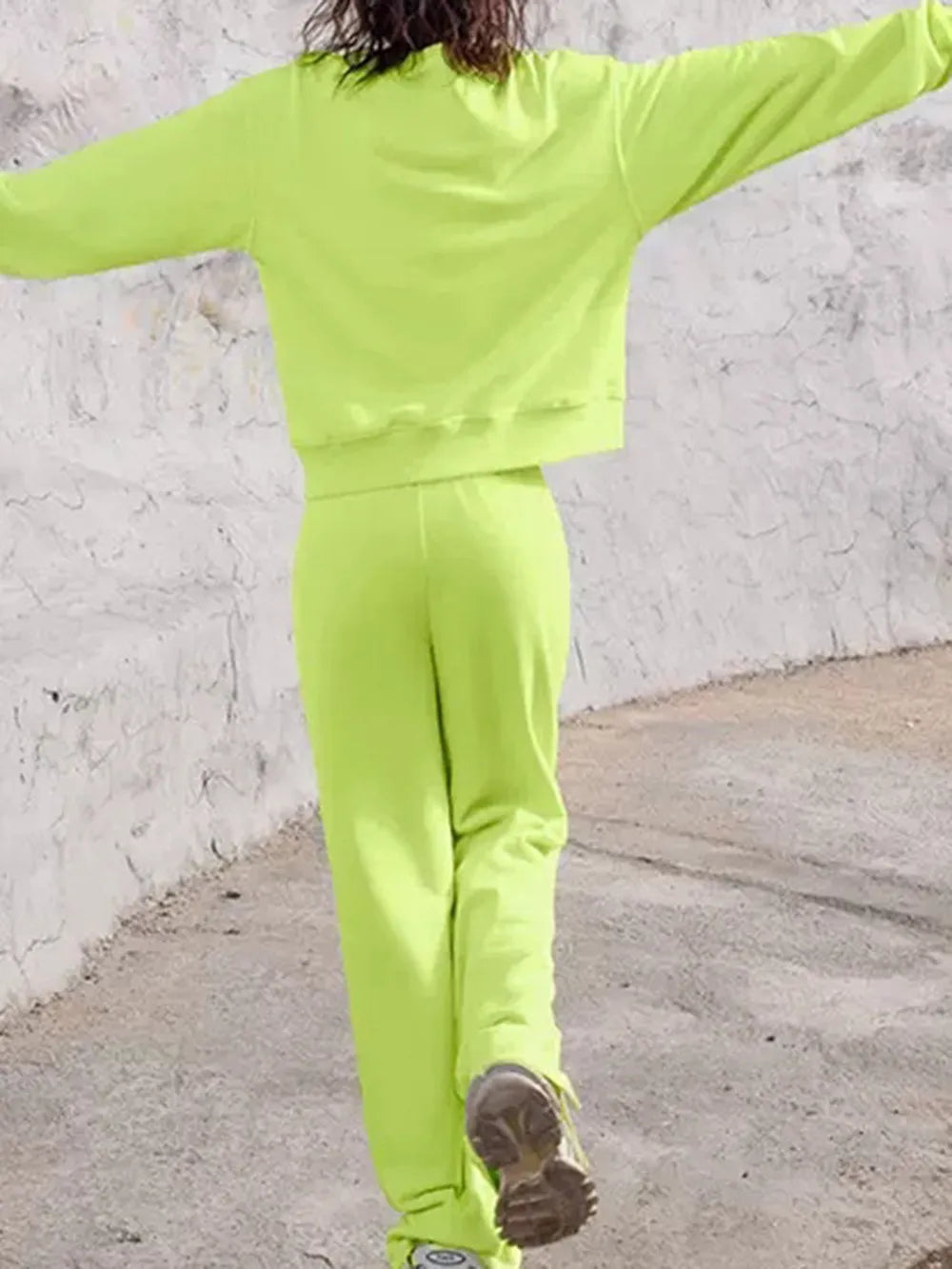 Round Neck Long Sleeve Top and Elastic Waist Pants Set nicholesgifts