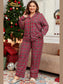 Plus Size Plaid Collared Neck Top and Pants Lounge Set nicholesgifts
