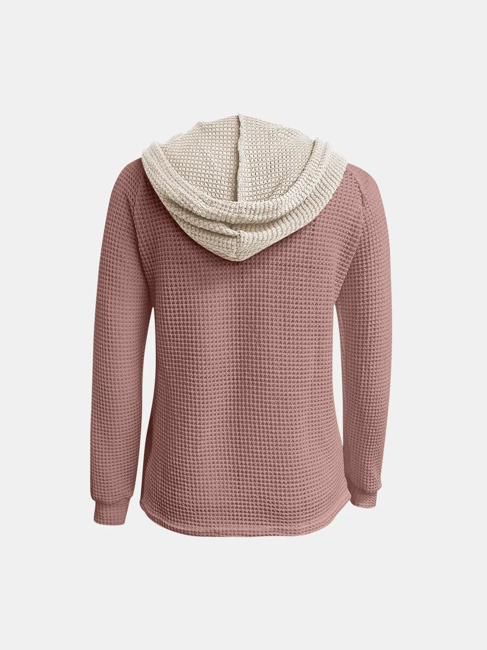 Full Size Waffle-Knit Contrast Long Sleeve Hoodie Trendsi