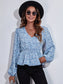 Ruched Printed V-Neck Long Sleeve Blouse nicholesgifts