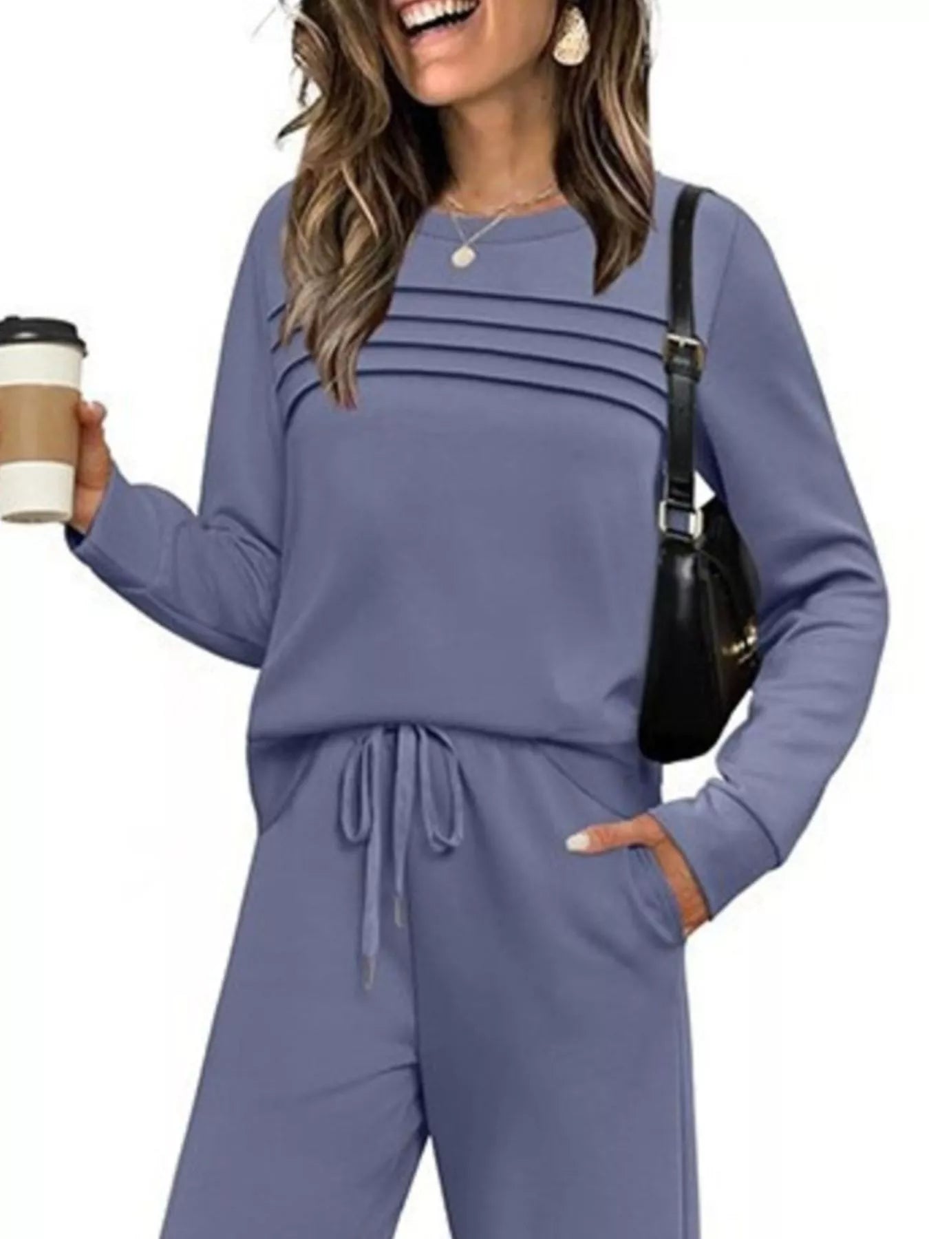 Full Size Long Sleeve Round Neck Top and Pants Set Plus Size nicholesgifts