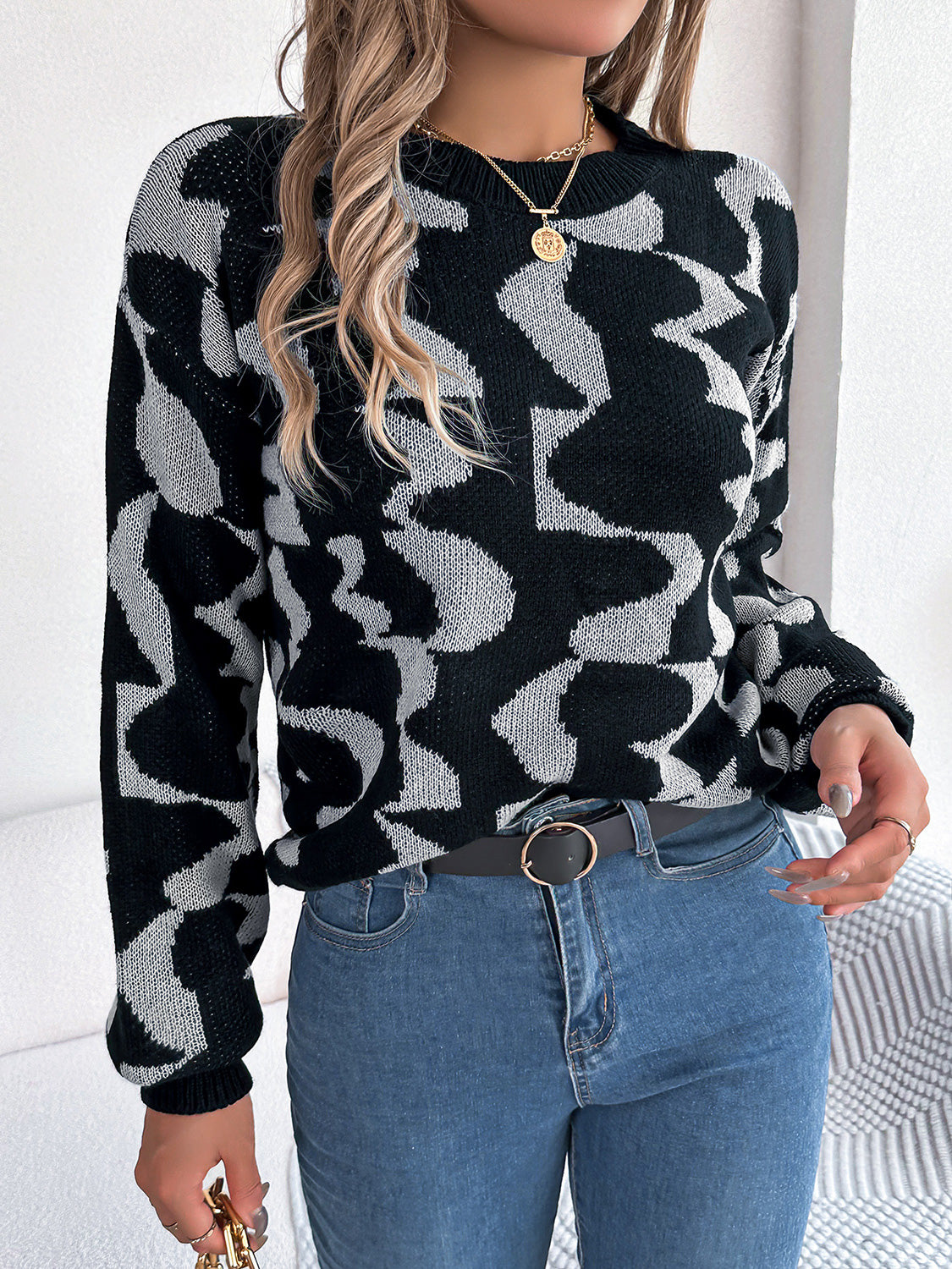 Round Neck Long Sleeve Sweater nicholesgifts